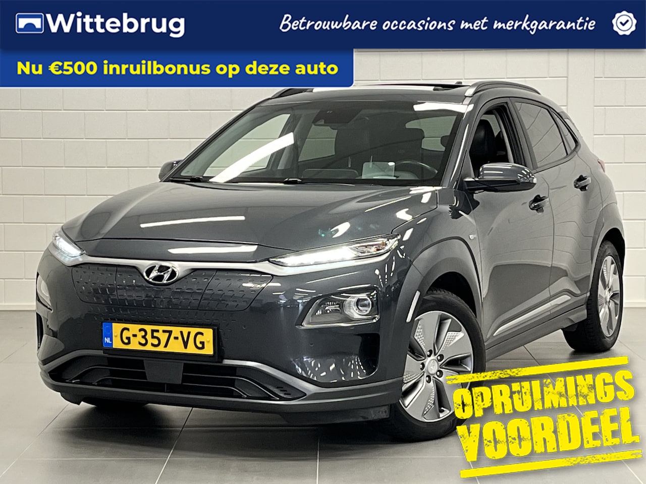 Hyundai Kona Electric - EV Premium Sky 64 kWh OPEN DAK | LEDER | FULL LED | LONG RANGE - AutoWereld.nl