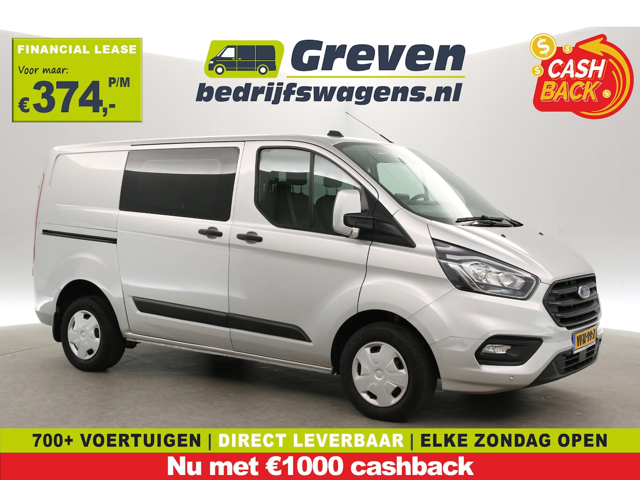 Ford Transit Custom - 2.0 TDCI L1H1 | MARGE | DC | 6-Zits | Airco | Cruise | Carplay | Navi | Trekh. | Parkeerse - AutoWereld.nl