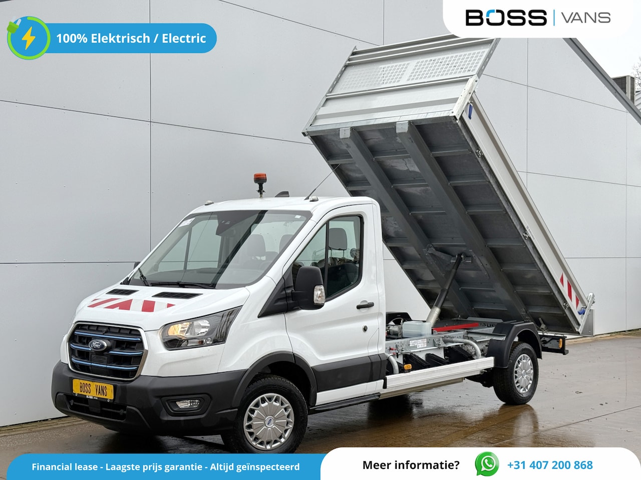 Ford E-Transit - 75KWh Kipper Elektrisch 75kWh 334KM WLTP Snelladen Tipper Benne Climate Control Cruise Con - AutoWereld.nl