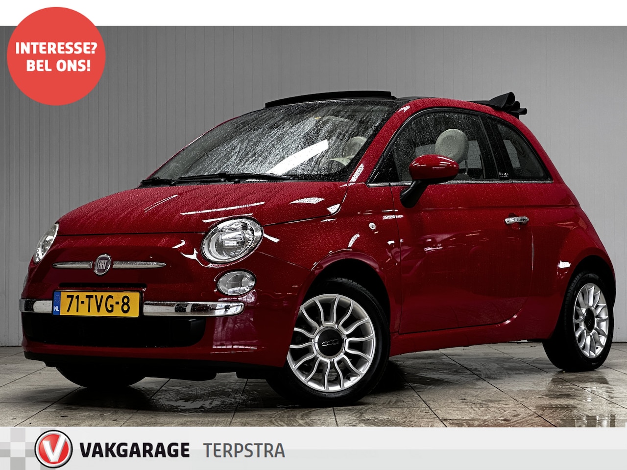Fiat 500 C - 1.2 Lounge/ Elek. Kap/ 4-Cilinder!/ 15'' LMV/ Airco/ Half Lede/ C.V. Afstand/ Elek. pakket - AutoWereld.nl