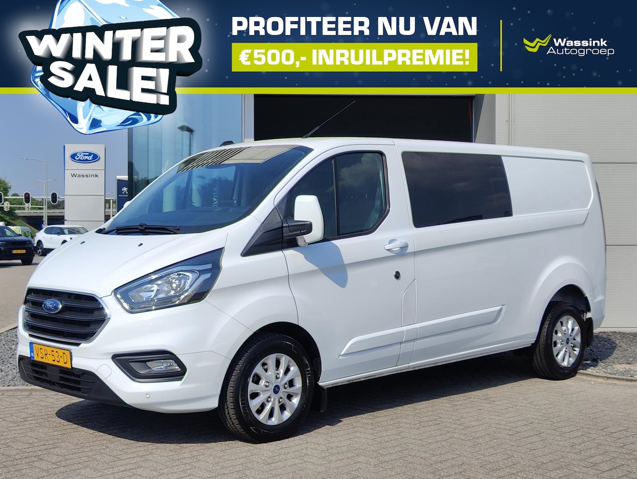 Ford Transit Custom - 2.0 TDCi 130PK 300 L2H1 Limited Dubbele Cabine | Navigatie | Trekhaak | Carplay | Parkeers - AutoWereld.nl