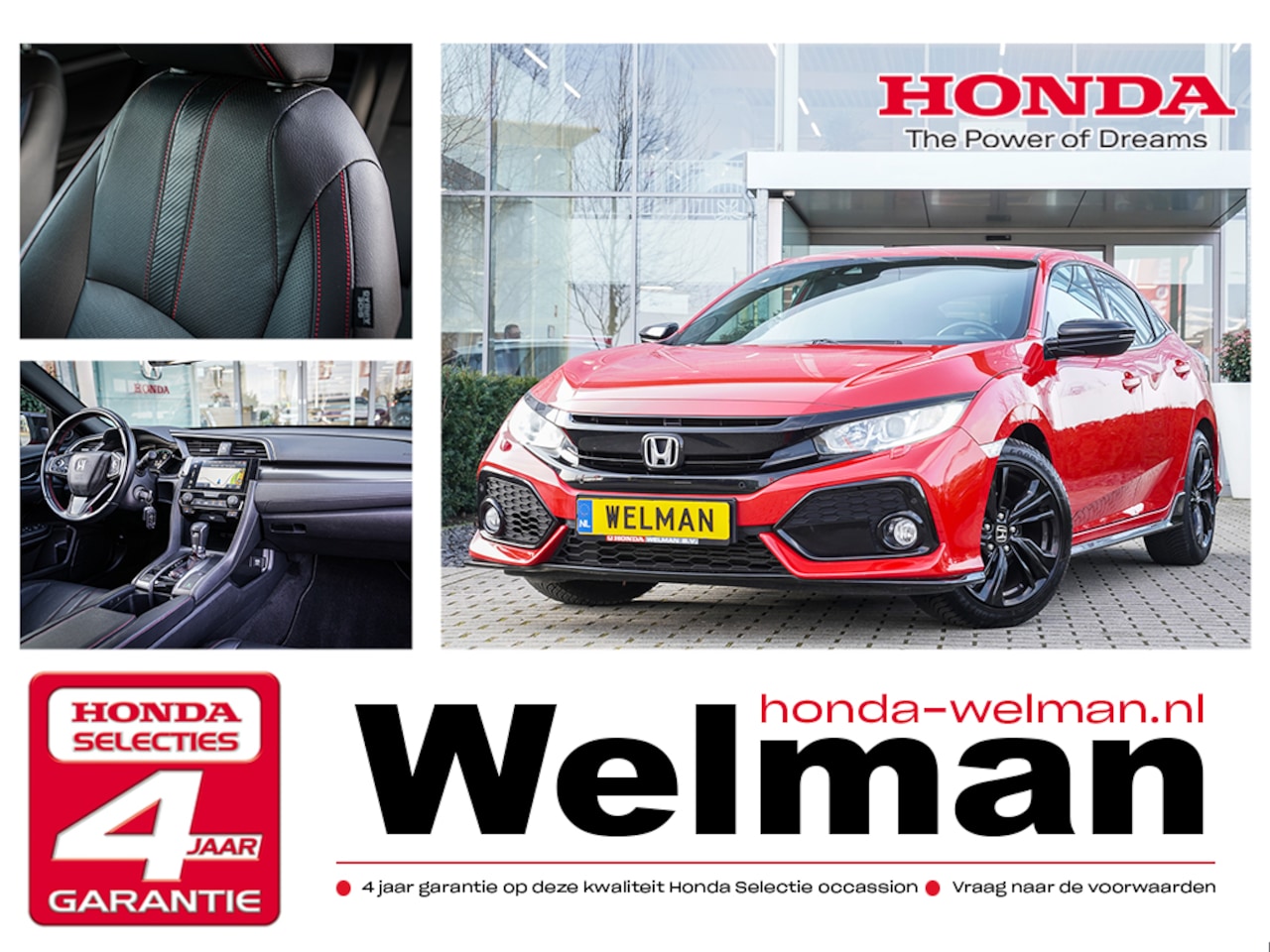 Honda Civic - 1.0i VTEC TURBO DYNAMIC - AUTOMAAT - LEDER - ALL WEATHERS - AutoWereld.nl