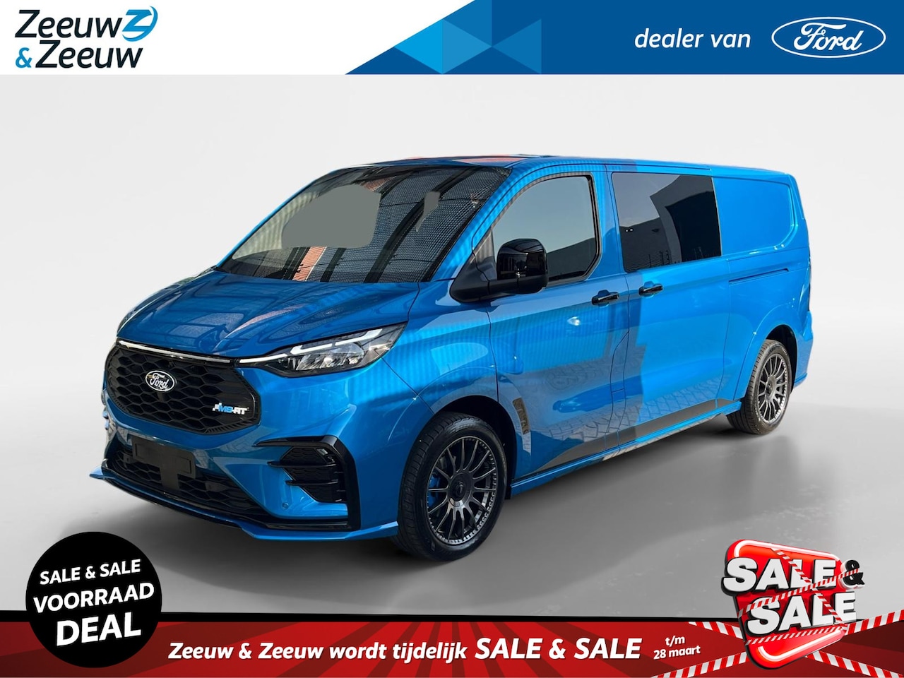 Ford Transit Custom - E-Transit 320 L2H1 MS-RT 65 kWh Dubbele Cabine MS-RT Sports Pack | 19" LM velgen | Achters - AutoWereld.nl