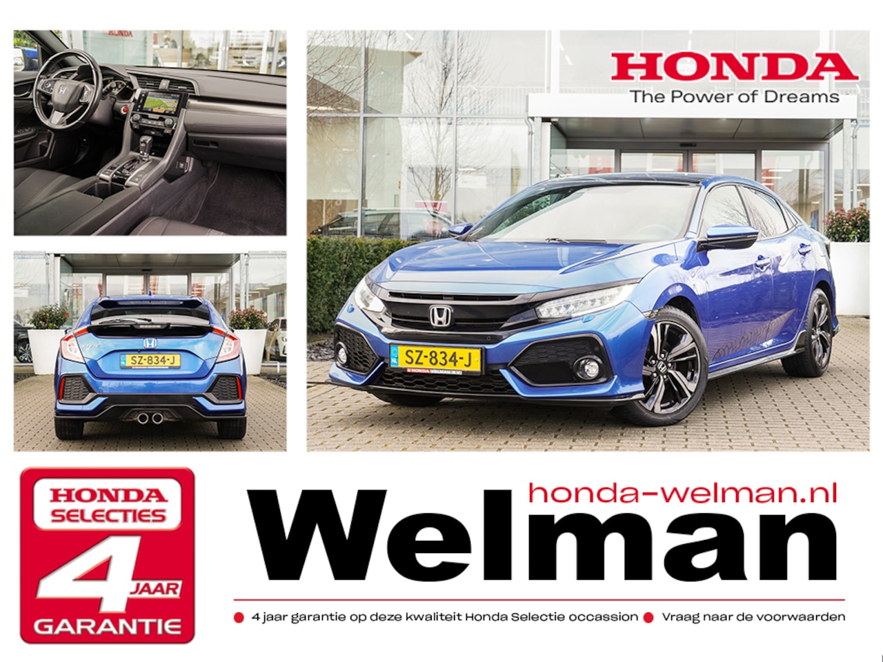 Honda Civic - 1.5i VTEC SPORT PLUS - AUTOMAAT - PANORAMADAK - 182 PK - ALL WEATHERS - AutoWereld.nl