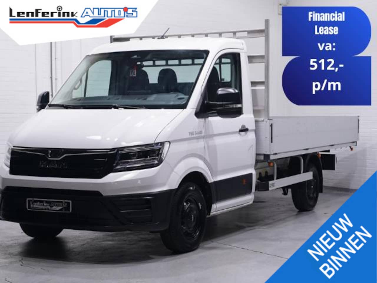 MAN TGE - 3.140 140 pk DSG Aut. Pick Up / Open Laadbak Navi, Camera, Trekhaak 3.000 kg, LxBxH 383x22 - AutoWereld.nl