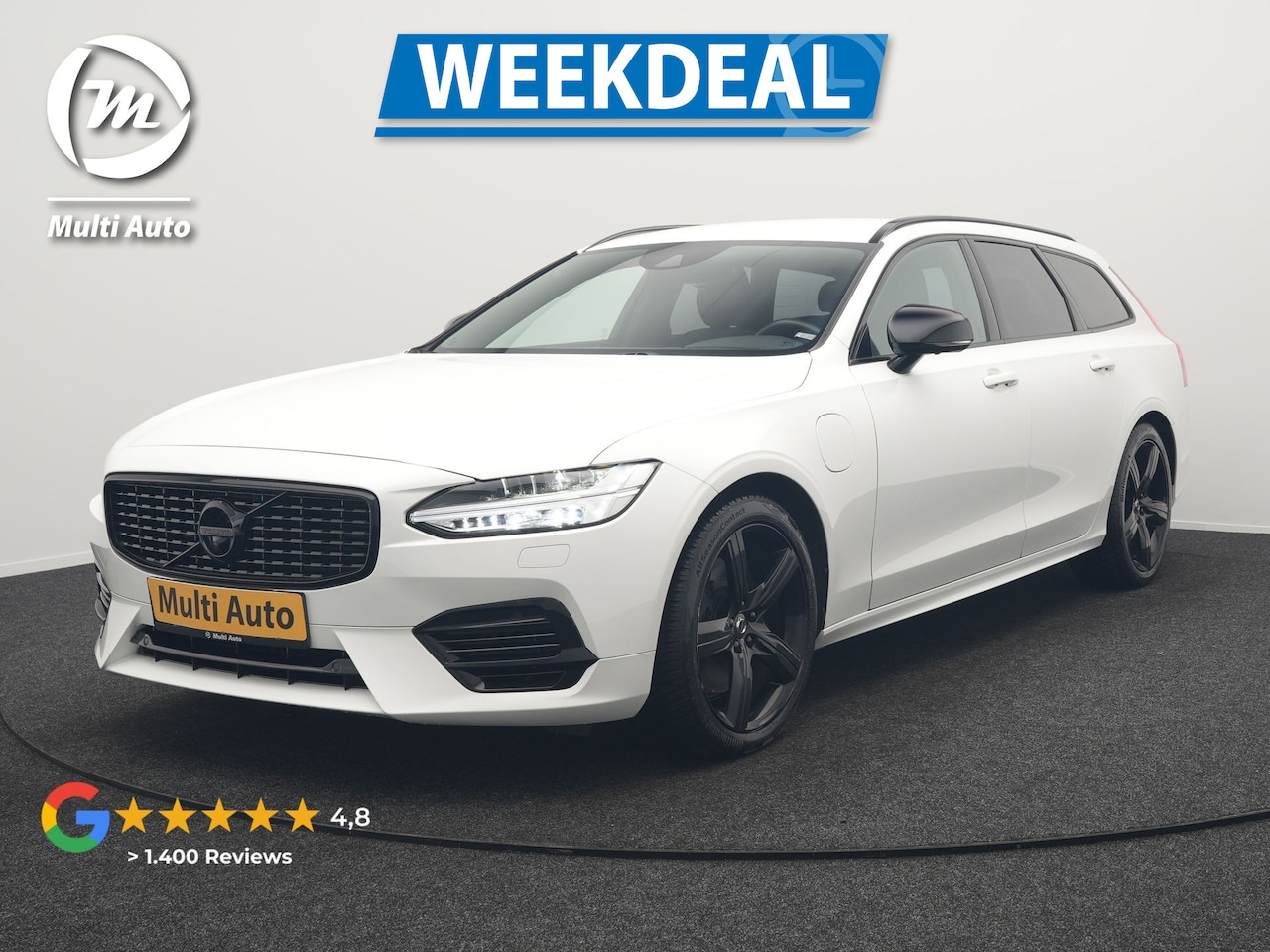 Volvo V90 - T8 AWD R-Design Plug In Hybrid 394pk Dealer O.H. PHEV | Adaptive Cruise | 360 Camera | Bla - AutoWereld.nl