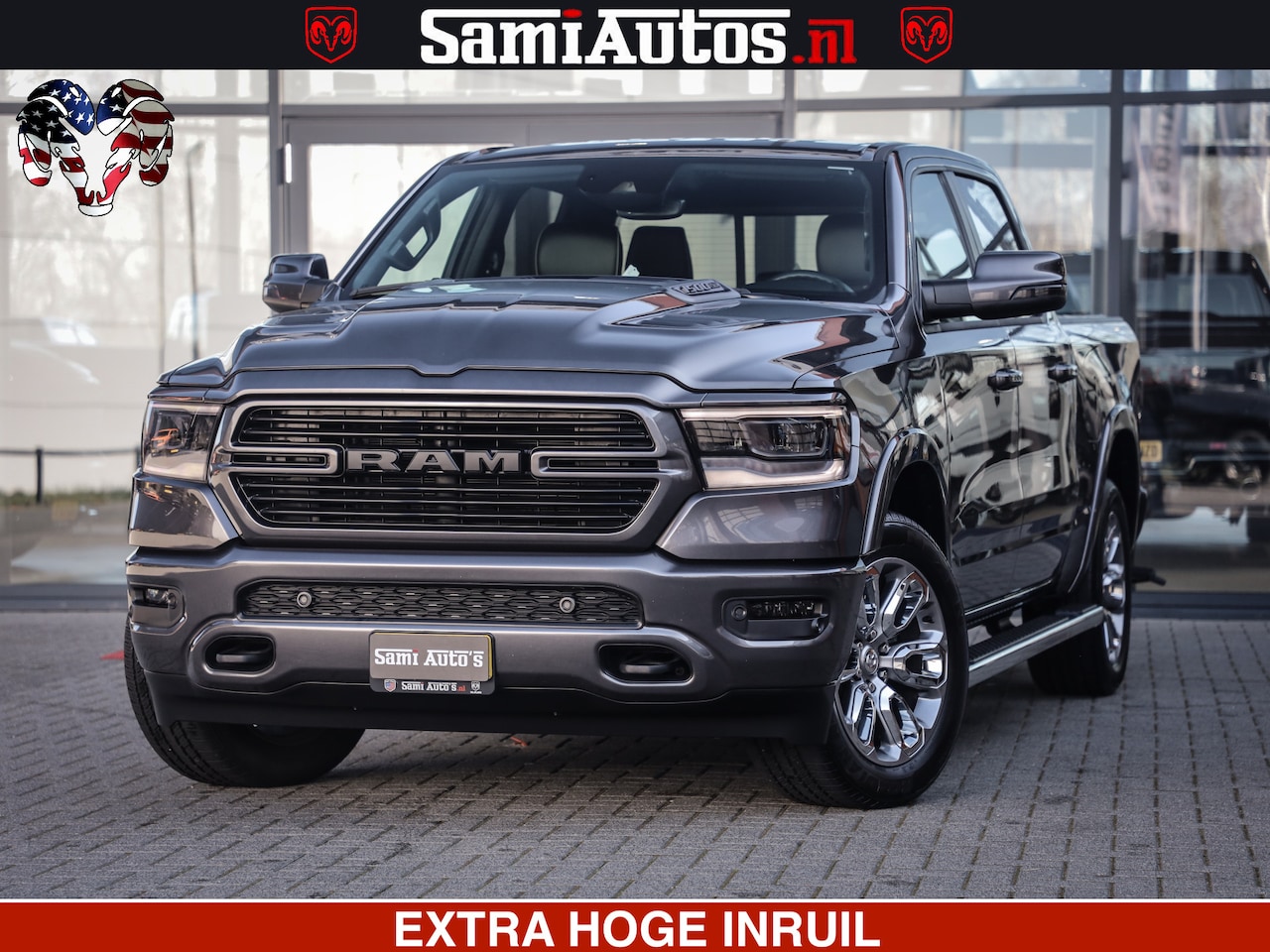 Dodge Ram 1500 - LARAMIE SPORT | 5.7 V8 4X4 | 12 INCH MULTIMEDIA | MEMORY SEAT | BED STEP | 3500KG | GRANIT - AutoWereld.nl