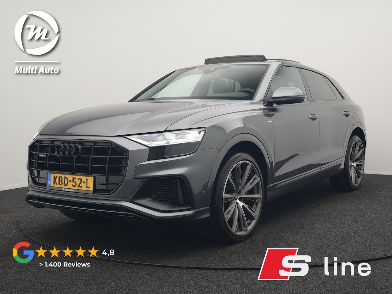 Audi Q8 - 55 TFSI e Quattro 2x S Line Black Optic Plug In Hybrid 381pk Dealer O.H. PHEV | Trekhaak A - AutoWereld.nl