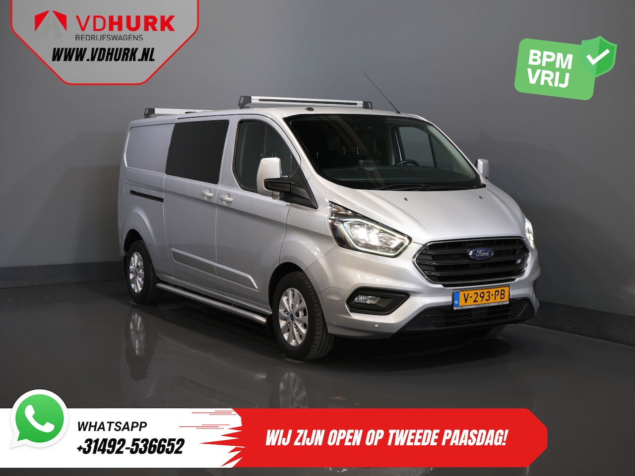 Ford Transit Custom - 2.0 TDCI 130 pk L2 Limited DC Dubbel Cabine 2xSchuifdeur/ Stoelverw./ Carplay/ Cruise/ PDC - AutoWereld.nl
