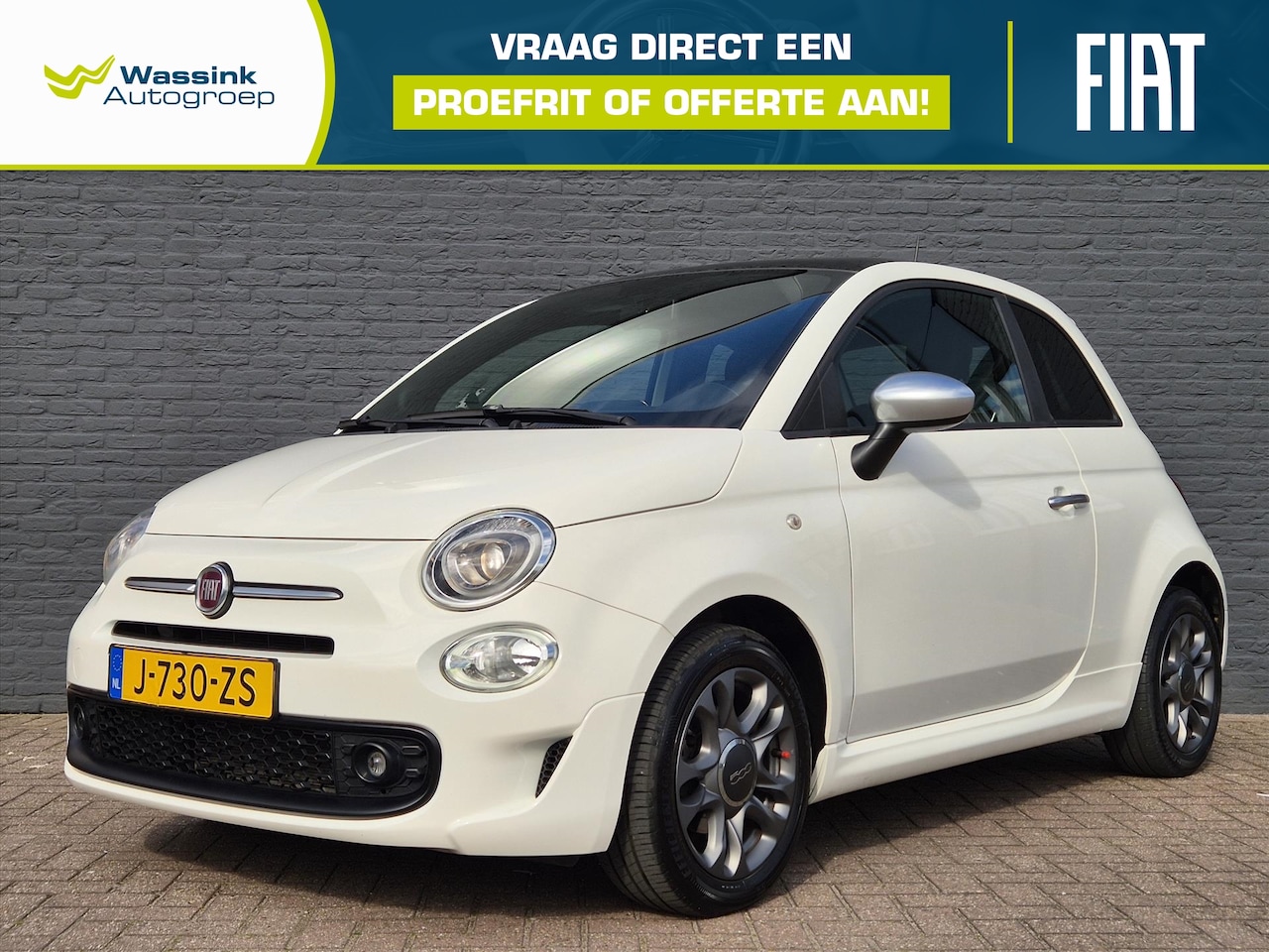 Fiat 500 - Hybrid Rockstar | Panoramisch dak | Airco | Cruise control | 15 inch LM velgen | zwarte he - AutoWereld.nl