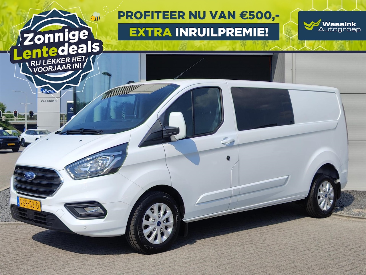 Ford Transit Custom - 2.0 TDCi 130PK 300 L2H1 Limited Dubbele Cabine | LENTEDEALS| Navigatie | Trekhaak | Carpla - AutoWereld.nl