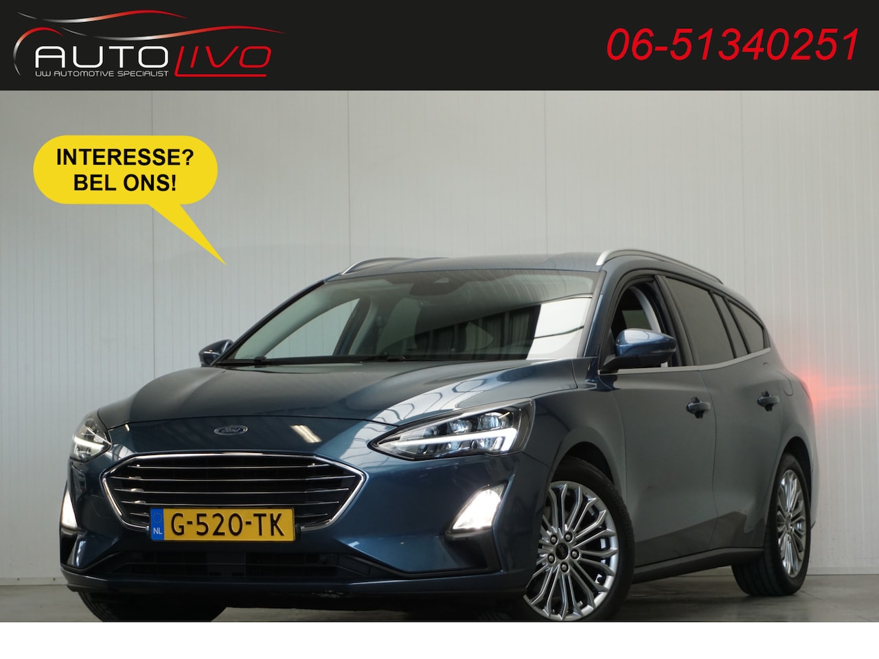 Ford Focus Wagon - 1.5 EcoBlue Titanium Business AUTOMAAT! LED B & O NAVI STOEL + STUUR VERW APPLE - AutoWereld.nl