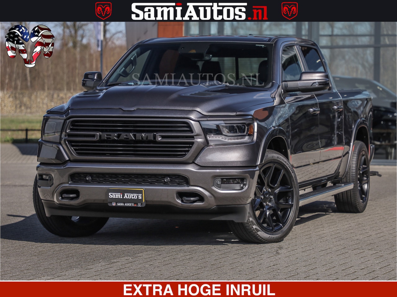 Dodge Ram 1500 - LARAMIE SPORT | 5.7 V8 4X4 | 12 INCH MULTIMEDIA | MEMORY SEAT | BED STEP | 3500KG | GRANIT - AutoWereld.nl
