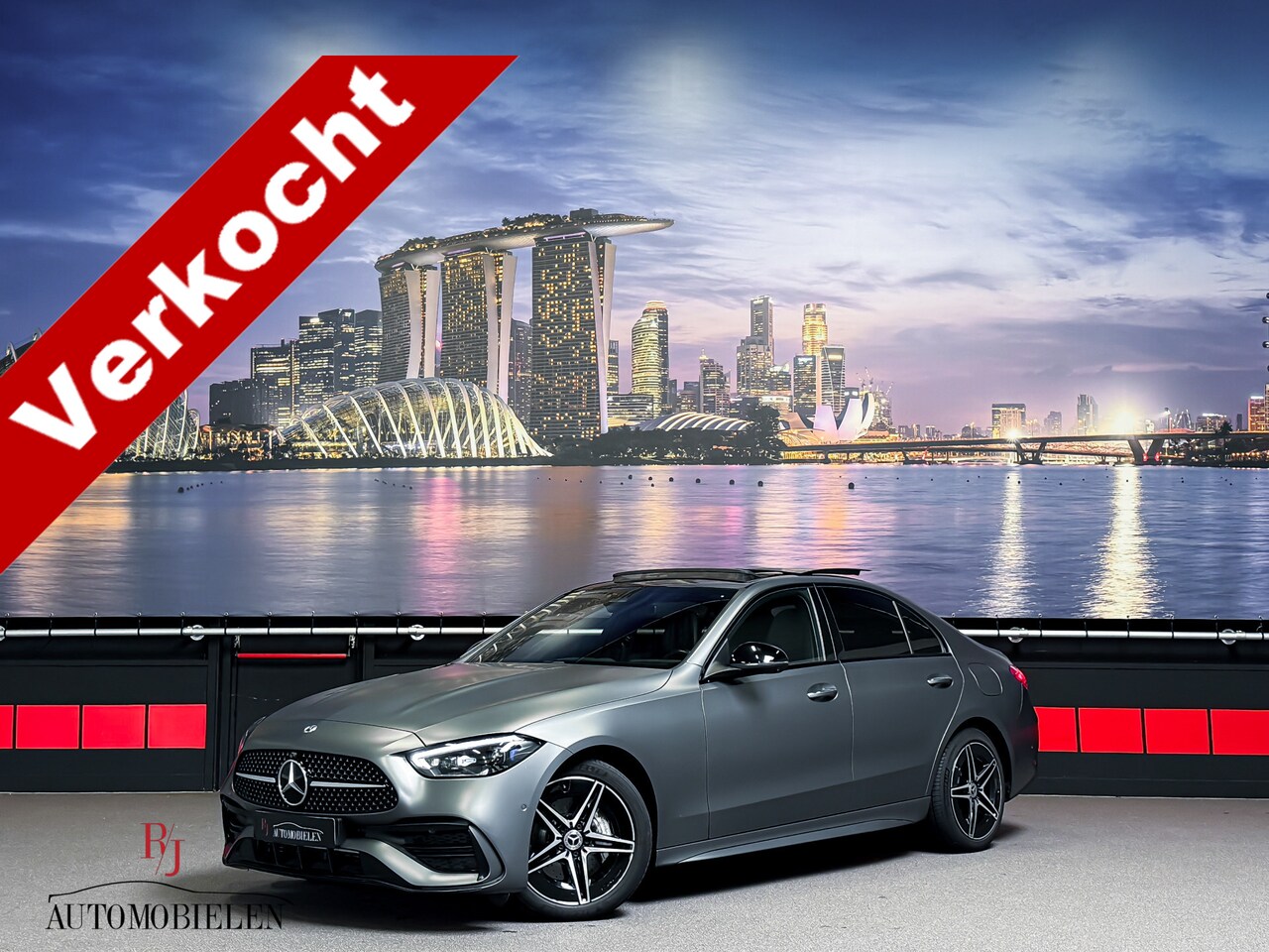 Mercedes-Benz C-klasse - C300 e AMG MatteGrijs|Memory|HeadUp|Sfeer|Panorama|360cam - AutoWereld.nl