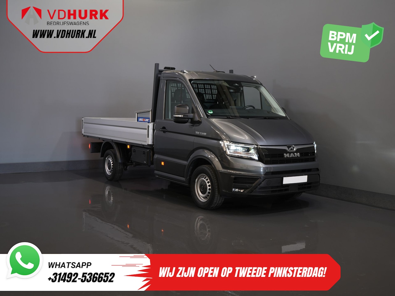 MAN TGE - 2.0 DSG Aut. Open Laadbak 340x204x40/ Facelift/ LED/ Virtual Cockpit/ Carplay/ Pick Up/ Ca - AutoWereld.nl