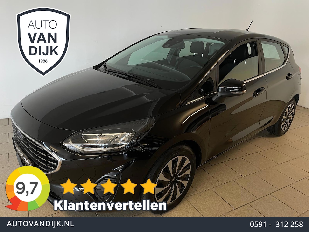 Ford Fiesta - 1.0 EcoBoost Hybrid Titanium CLiMATE AIRCO NAVI CRUISE BLUETOOTH APPLE CARPLAY PDC CHROOM - AutoWereld.nl