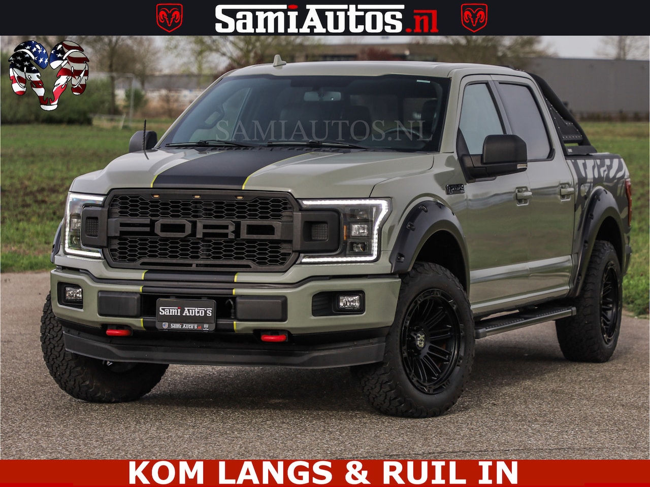 Ford F150 - 5.0 V8 4X4 | MAT OLIVE GREEN | BIJTELLING VRIJ | ZEER DIK | CAMERA | 3500KG | PANORAMA | L - AutoWereld.nl