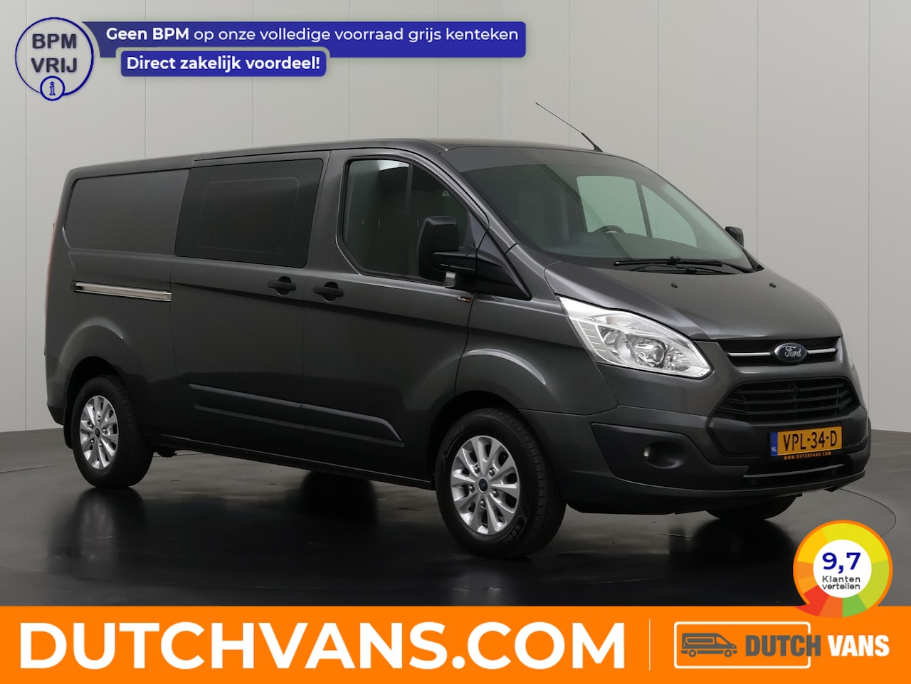 Ford Transit Custom - 2.0TDCI 130PK Lang Dubbele Cabine | 6-Persoons | Achterdeuren | Airco | Cruise | Trekhaak - AutoWereld.nl