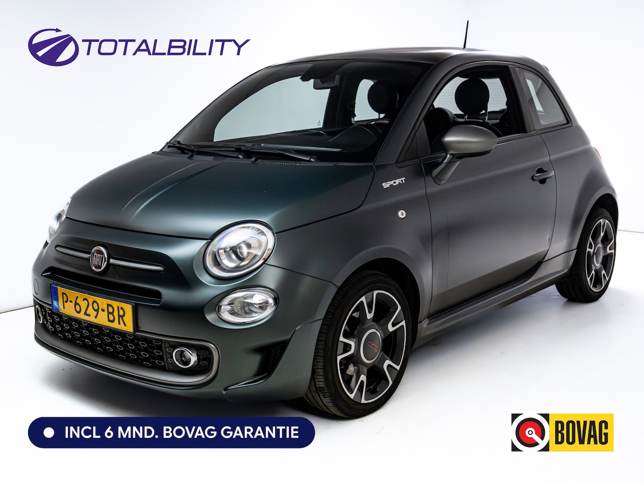 Fiat 500 - 1.0 Hybrid Sport Verde Portofino | 1/2 Leder/stof | Panodak | Led+ | Uconnect | Airco, Led - AutoWereld.nl
