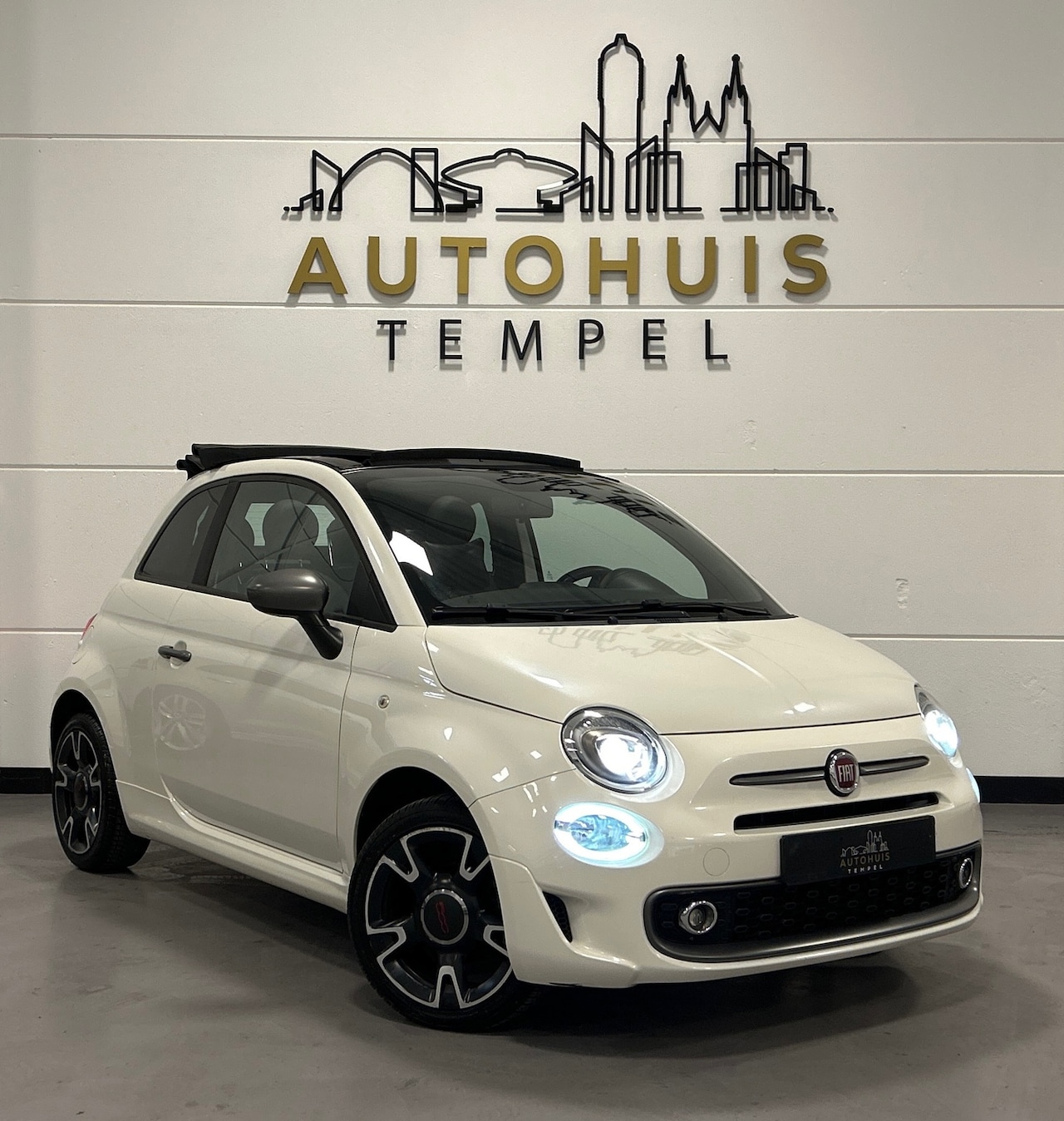 Fiat 500 - 1.2 Cabrio Automaat Led Leder/Stof Bluetooth Parelmoer Isofix Carplay Navi Climate Cruise - AutoWereld.nl