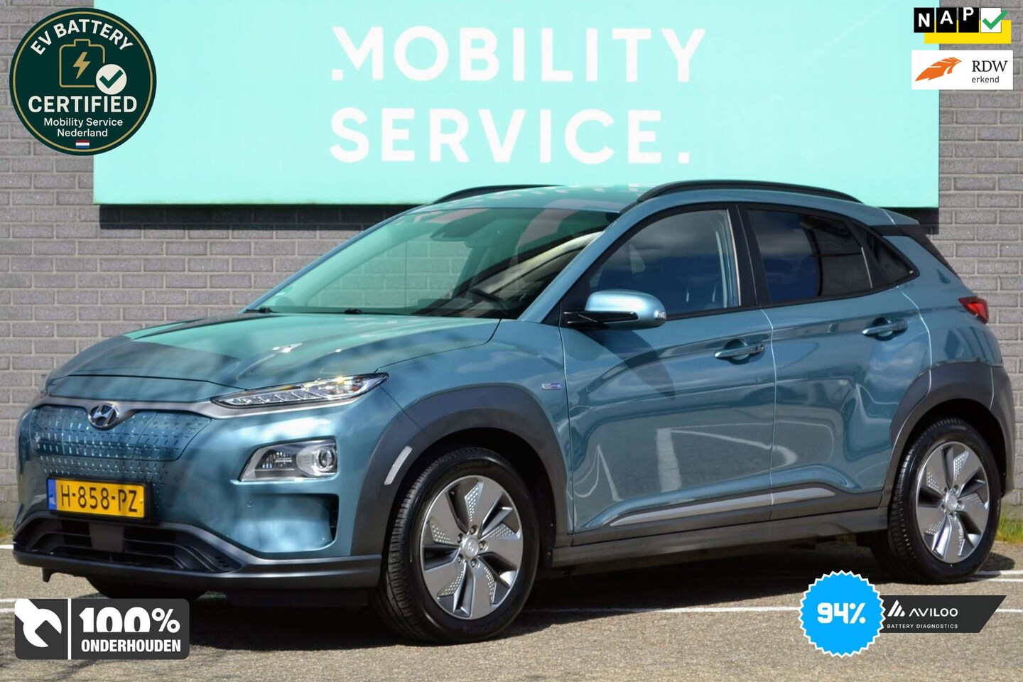 Hyundai Kona Electric - EV Premium 64 kWh SOH94% 3Fase Cruise Leder CarPlay - AutoWereld.nl