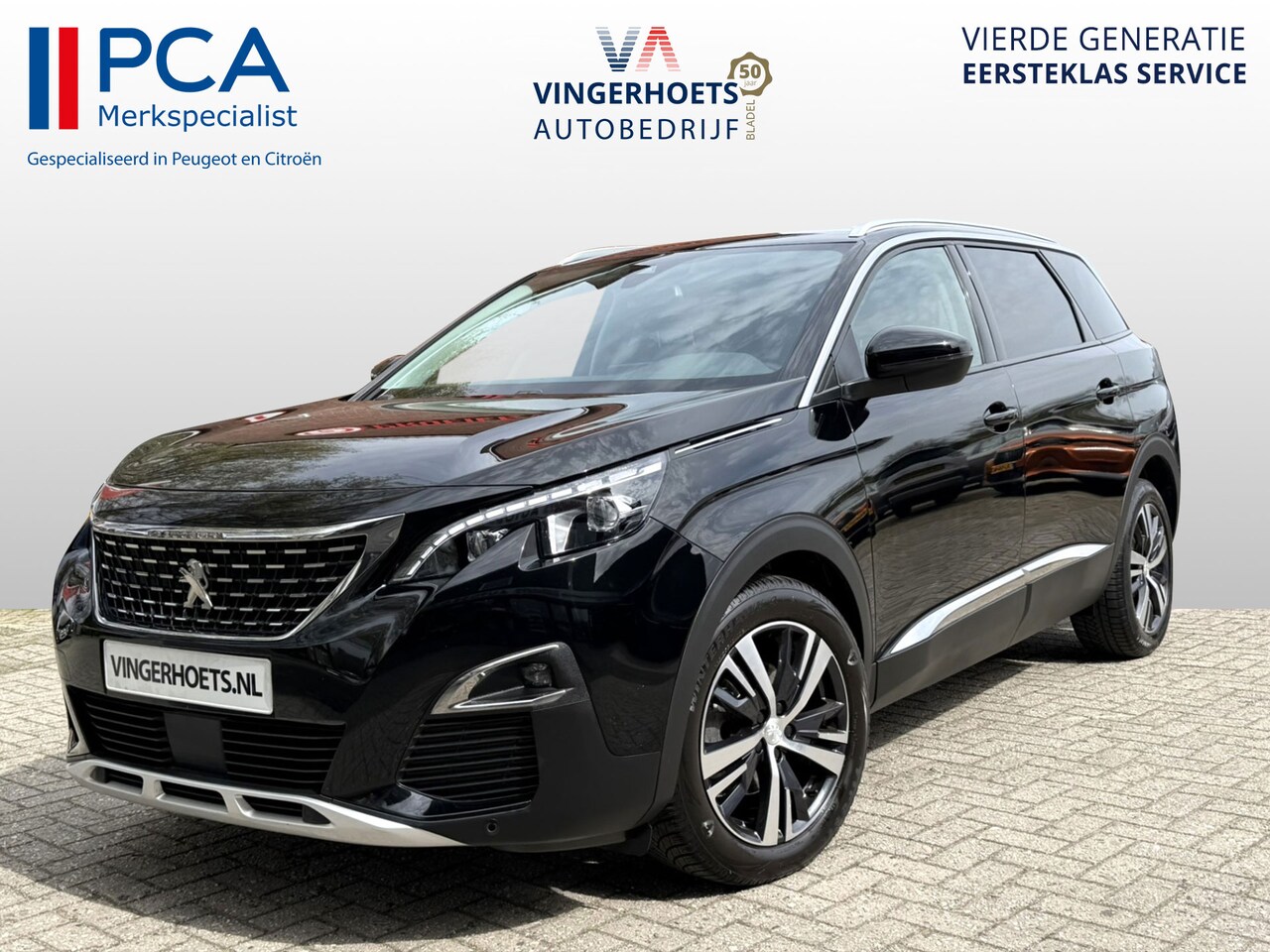 Peugeot 5008 - 130 Pk Benzine 5-Persoons Luxe Allure Zwart KGJ-73-X * Trekhaak * Navigatie * 1/2 Lederen - AutoWereld.nl