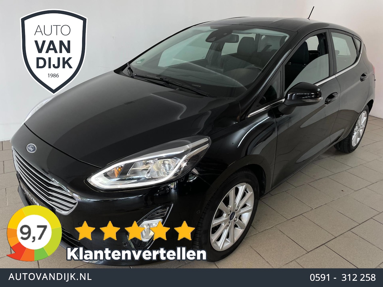 Ford Fiesta - 1.0 EcoBoost Titanium AIRCO CLIMA NAVI CRUISE APP CONNECT KEYLESS CHROOM ACCENTEN PDC VELG - AutoWereld.nl