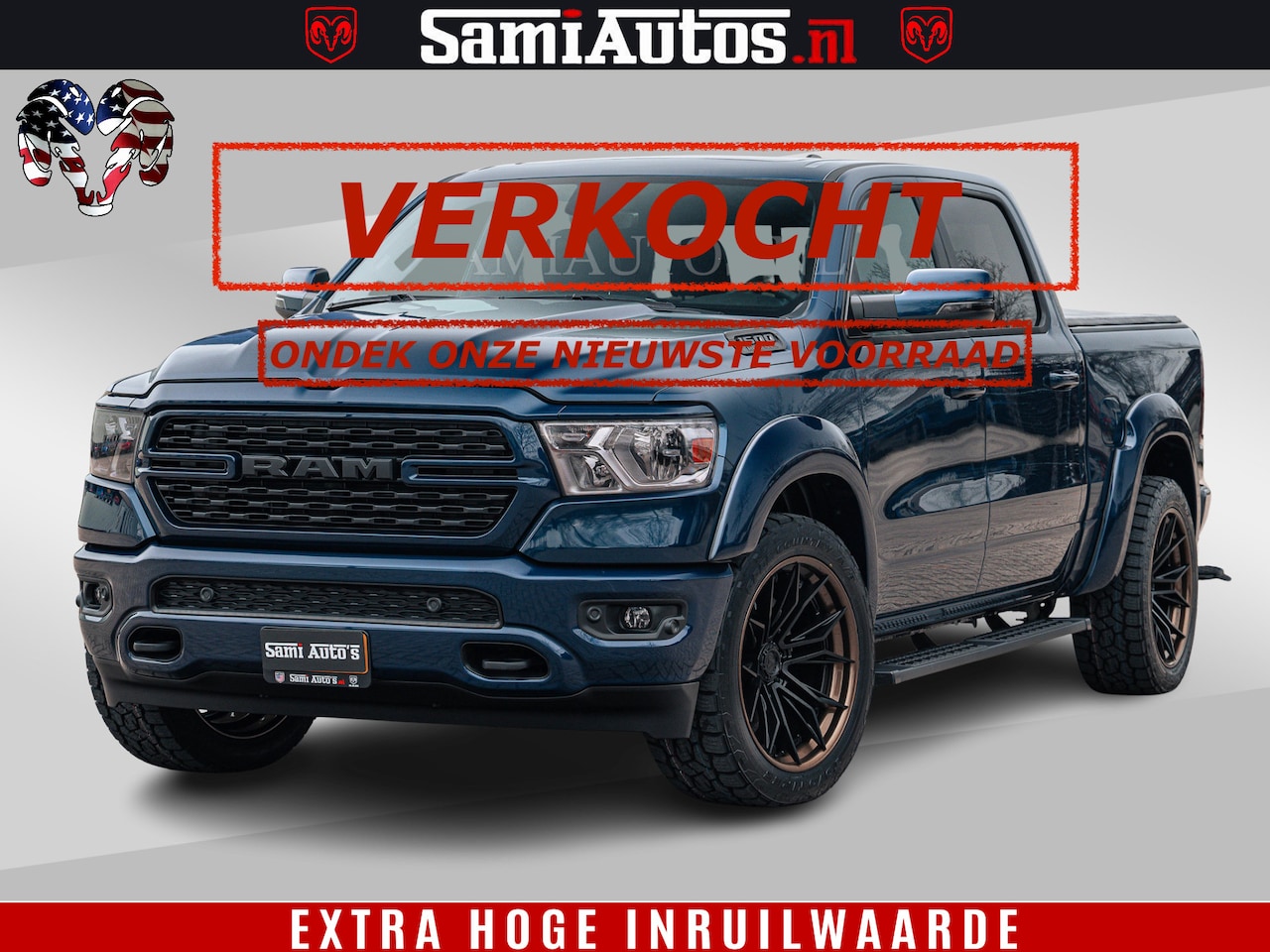 Dodge Ram Pick Up - SPORT | 5.7 V8 4x4 HEMI | PANORAMA DAK | GROOTSCHEM 12 INCH | LPG | Patriot Blue CREW CAB - AutoWereld.nl