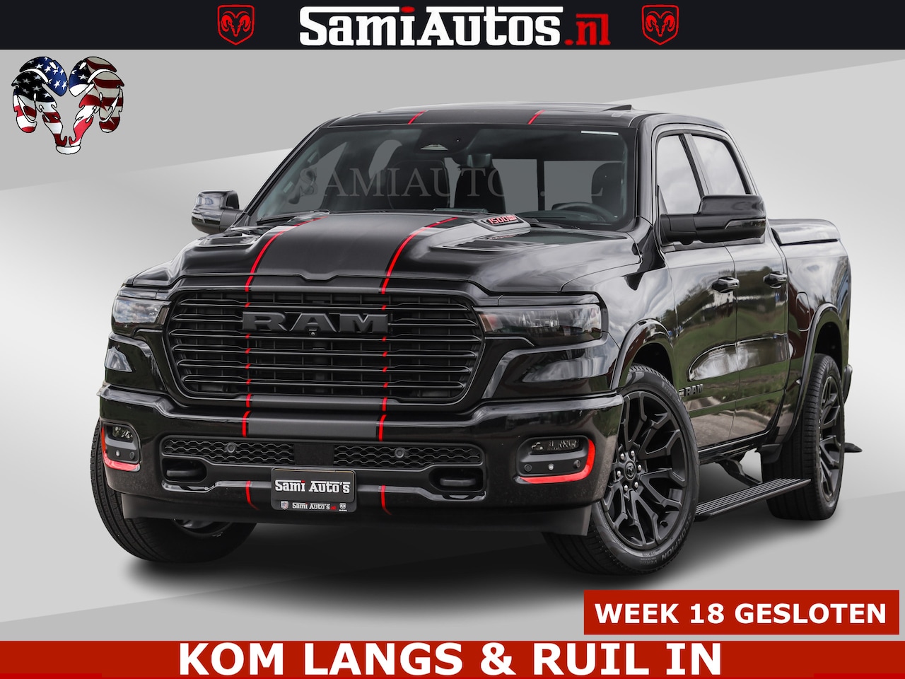Dodge Ram Pick Up - NIGHT PREMIUM | 426PK | STRIPING | LUCHTVERING | HUD | PANO | 360 CAM | Full Option | LIMI - AutoWereld.nl