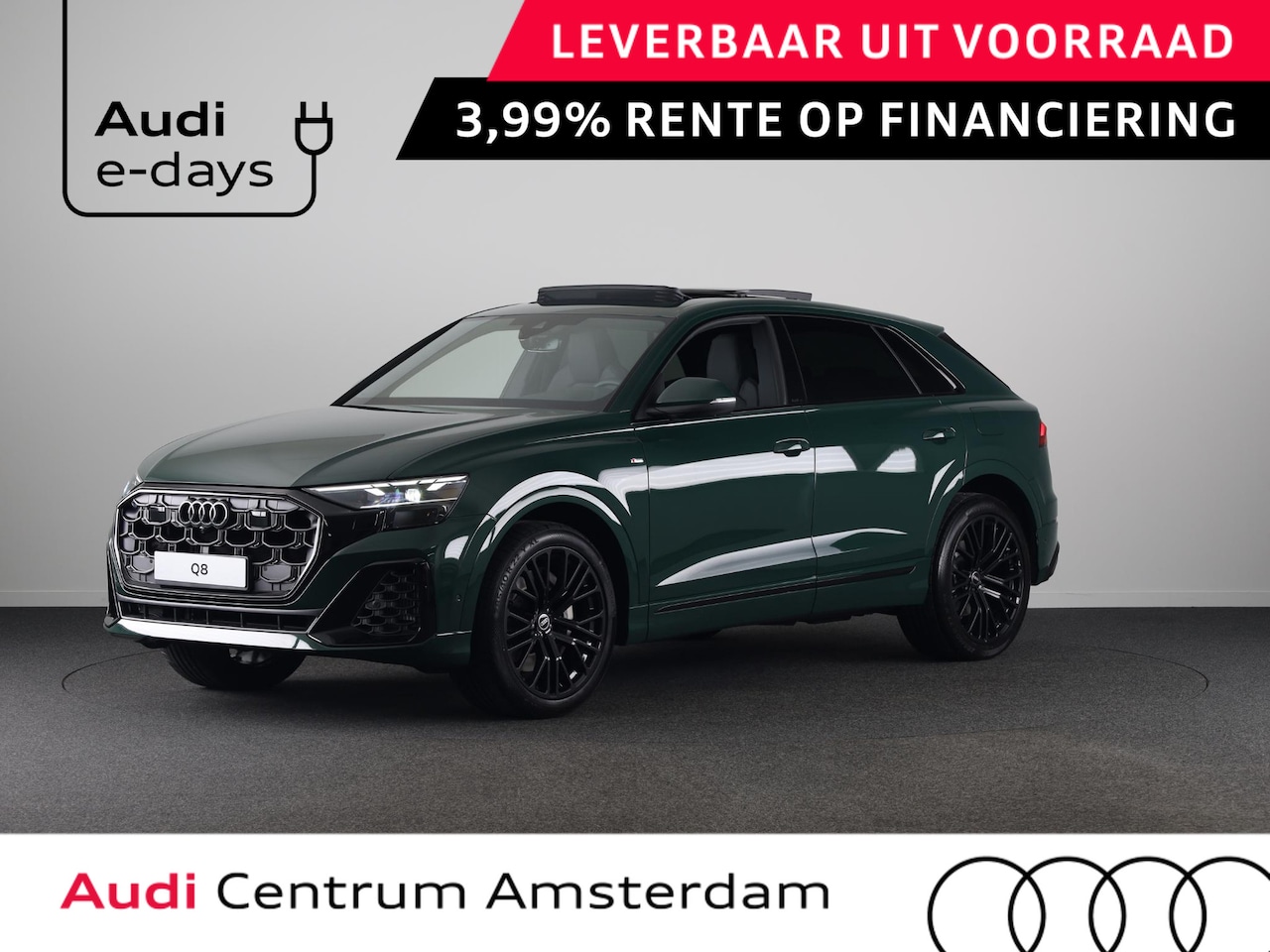 Audi Q8 - Pro Line S 55 TFSI e 394 pk | Midnight emerald green | Glazen panoramadak | Bang & Olufsen - AutoWereld.nl