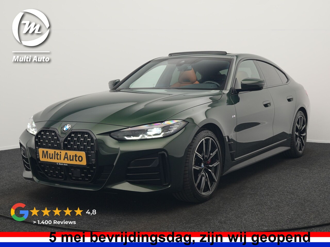 BMW 4-serie Gran Coupé - 430i M Sport 245pk Dealer O.H Sanremo Green | Panodak | Lederen Competition Stoelen Memory - AutoWereld.nl