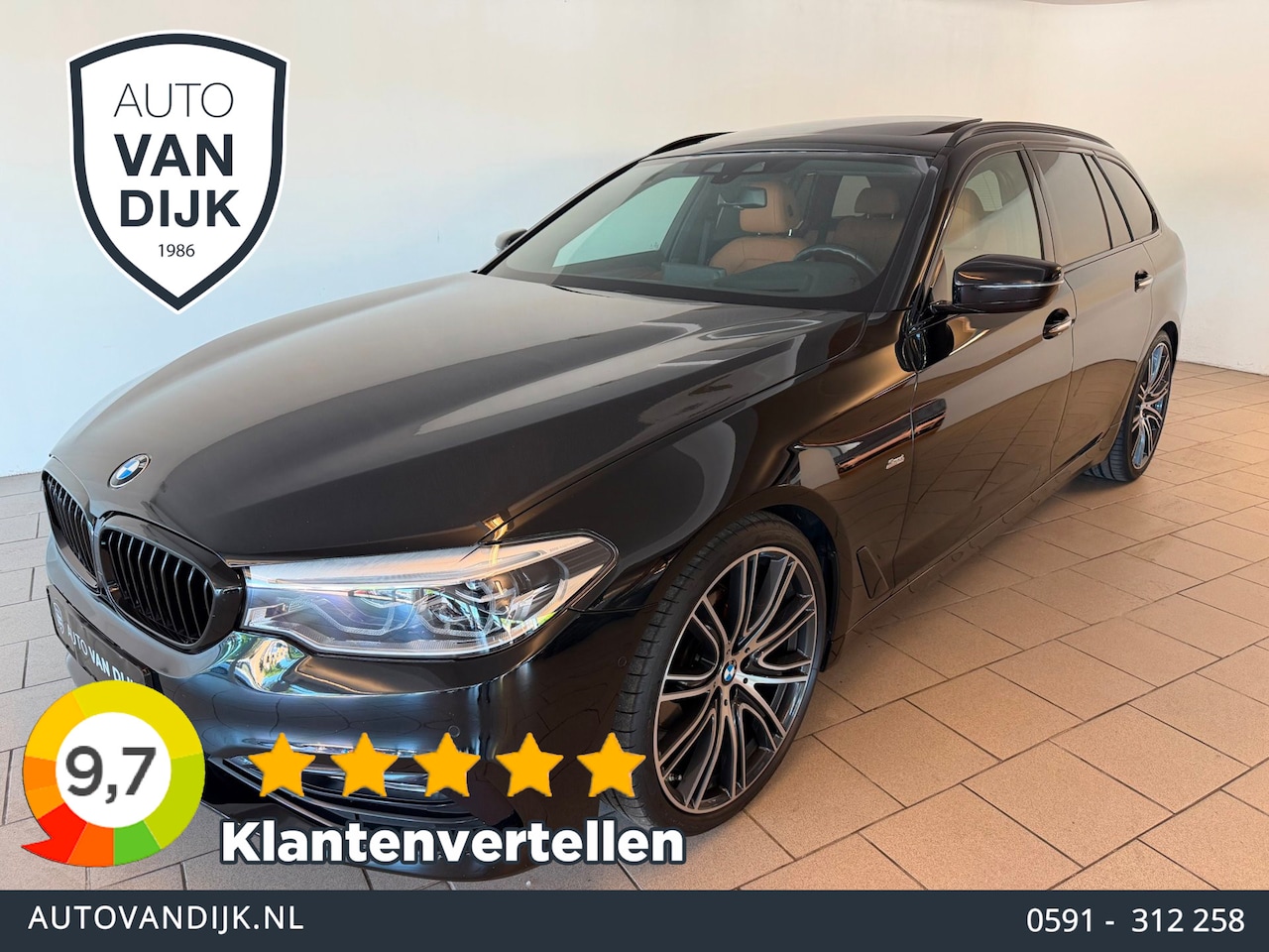 BMW 5-serie Touring - 520d High Executive AUTOMAAT PANO AIRCO NAVI CRUISE BLUE HEAD UP DISPLAY LEER TREKHAAK 20I - AutoWereld.nl