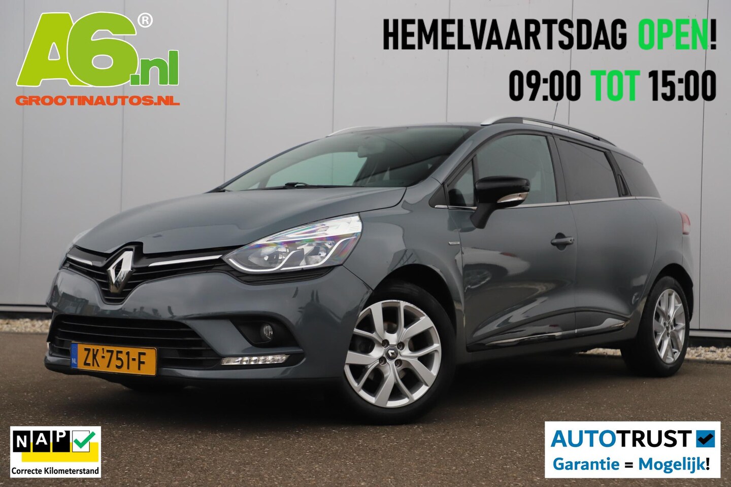 Renault Clio Estate - 0.9 TCe Limited Nardo Grey 16 inch LMV Keyless Navigatie Carplay Airco Cruise Control - AutoWereld.nl