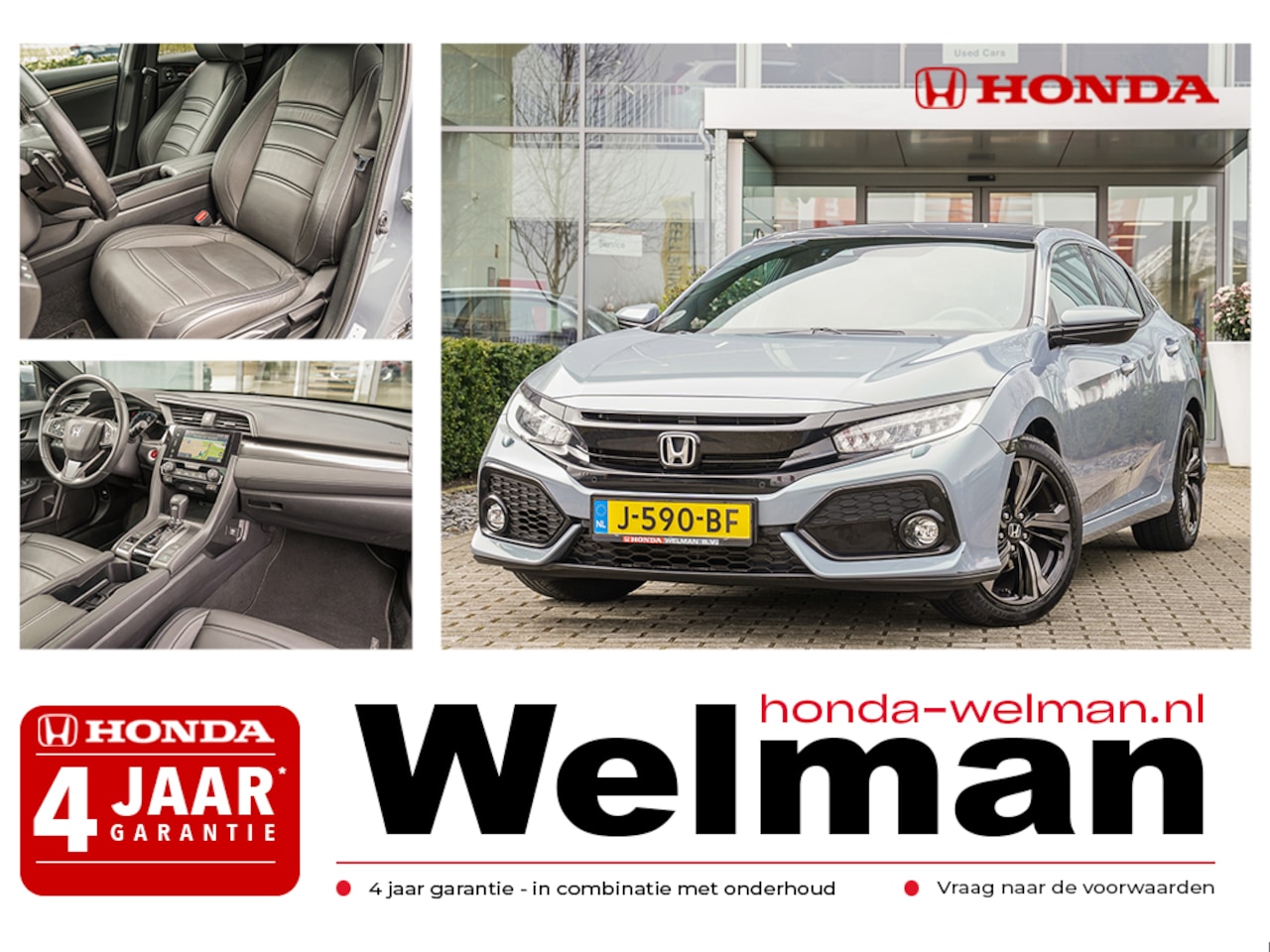 Honda Civic - 1.0i VTEC EXECUTIVE - TURBO - AUTOMAAT - LEDER - PANORAMADAK - AutoWereld.nl
