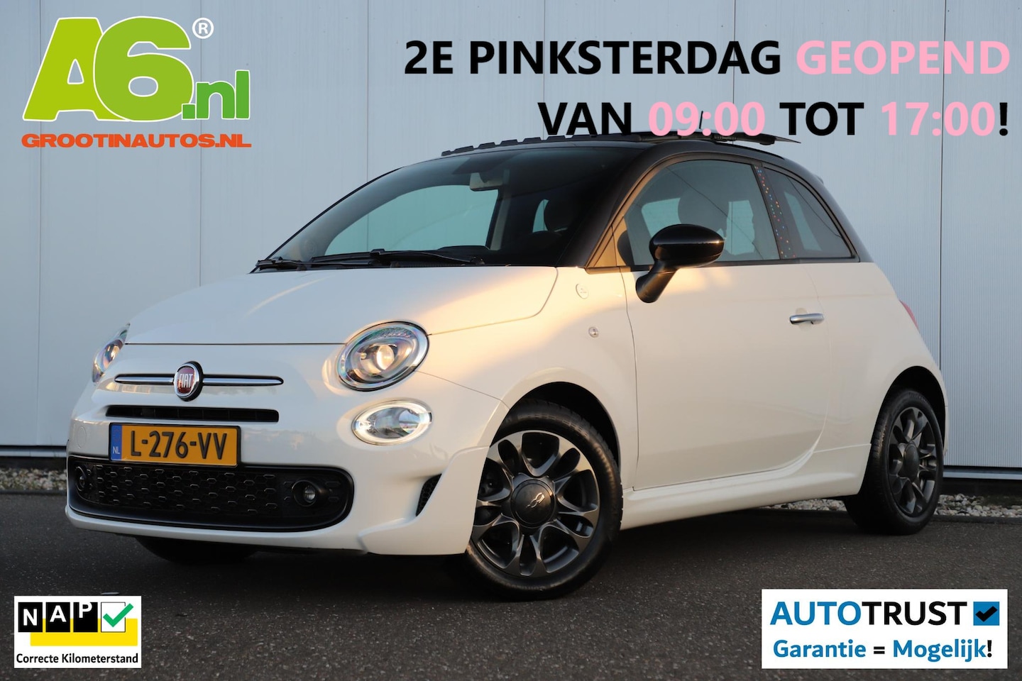 Fiat 500 - 1.0 Hybrid Hey Google Schuifdak 15 inch LMV Half Leder Carplay Navigatie Airco Cruise Cont - AutoWereld.nl