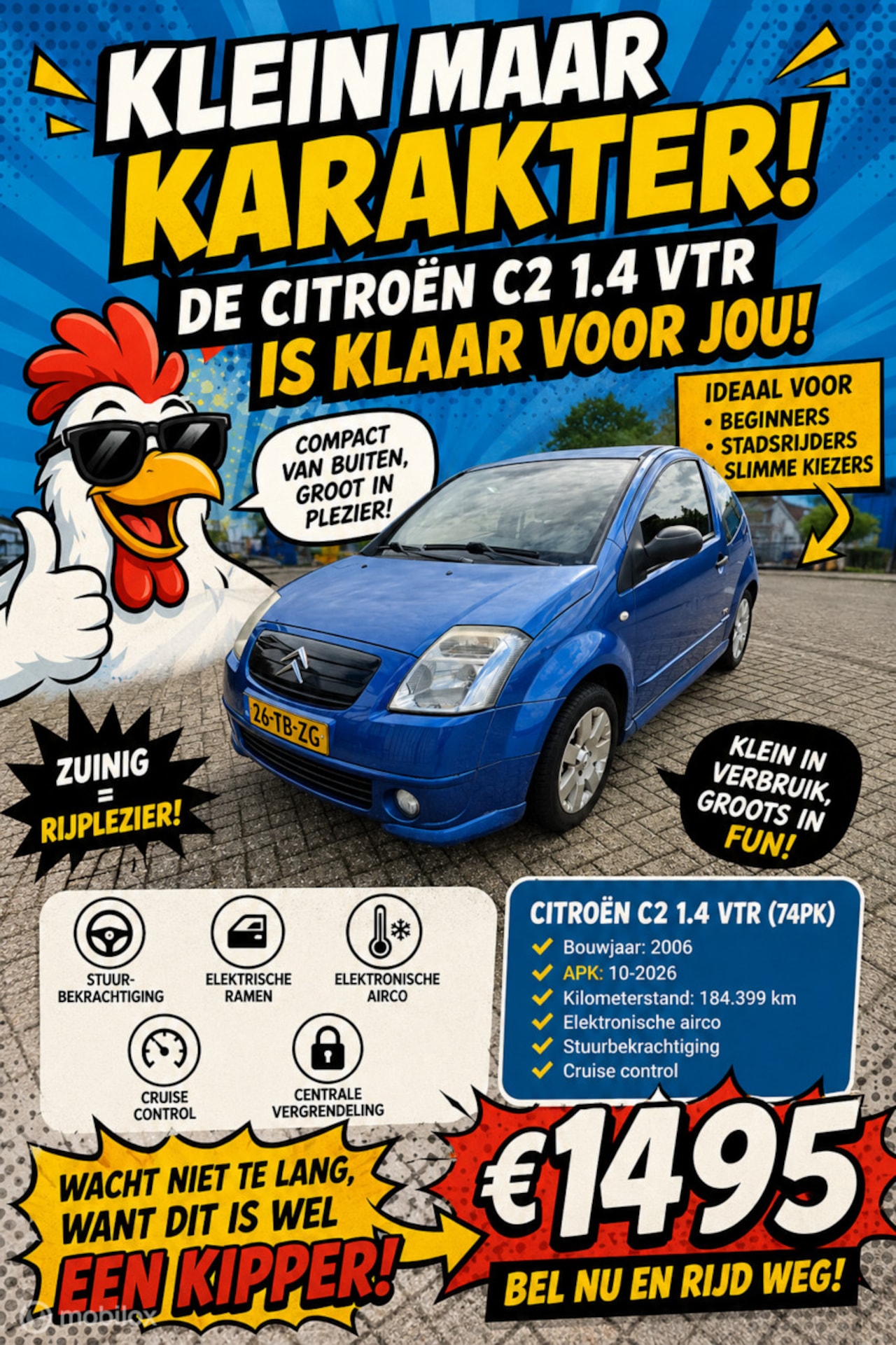 Citroën C2 - 1.4i VTR / Apk 10-2026 / Airco / Cruise / Trekhaak - AutoWereld.nl