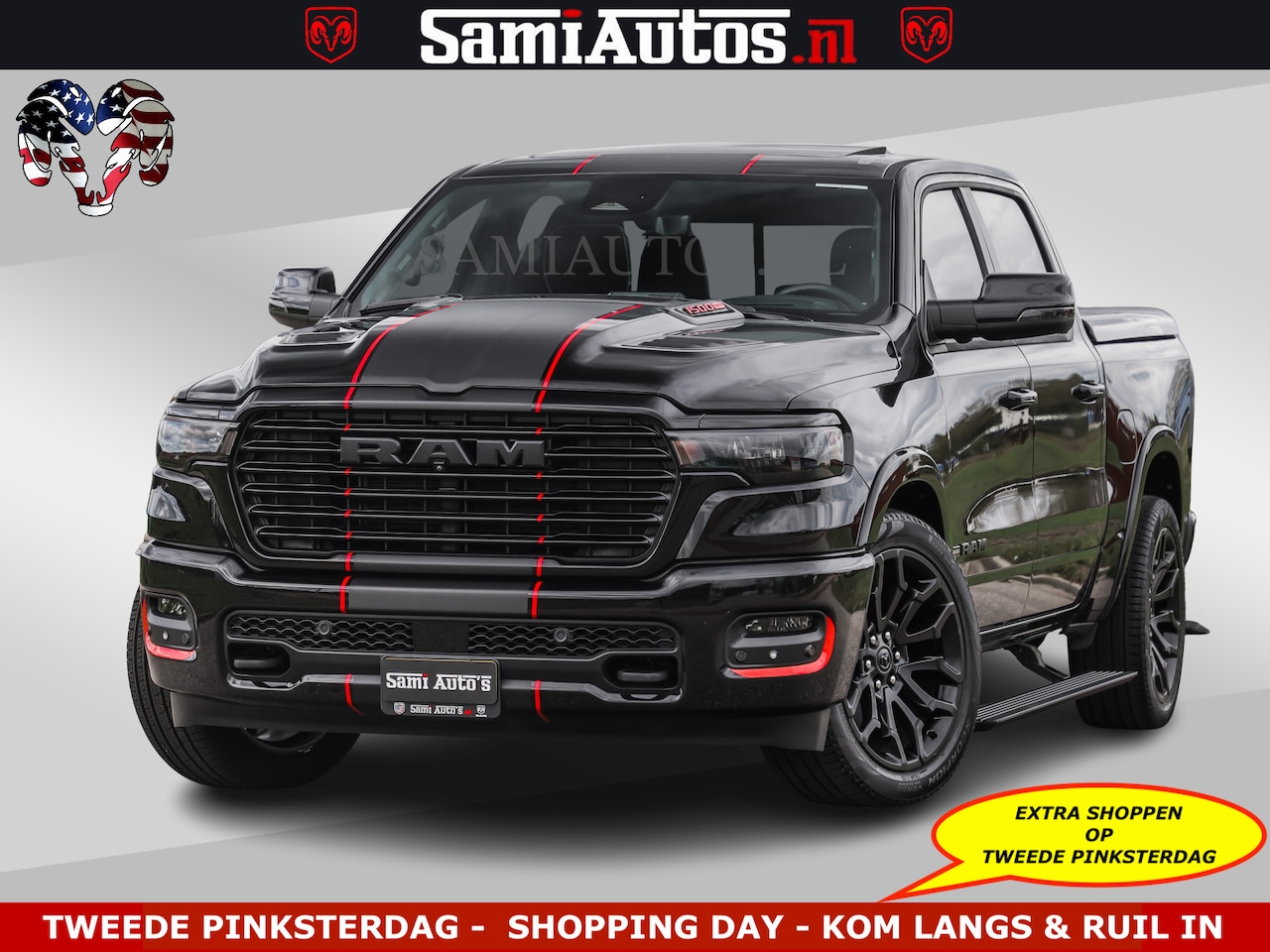 Dodge Ram Pick Up - NIGHT PREMIUM | 426PK | STRIPING | LUCHTVERING | HUD | PANO | 360 CAM | Full Option | LIMI - AutoWereld.nl