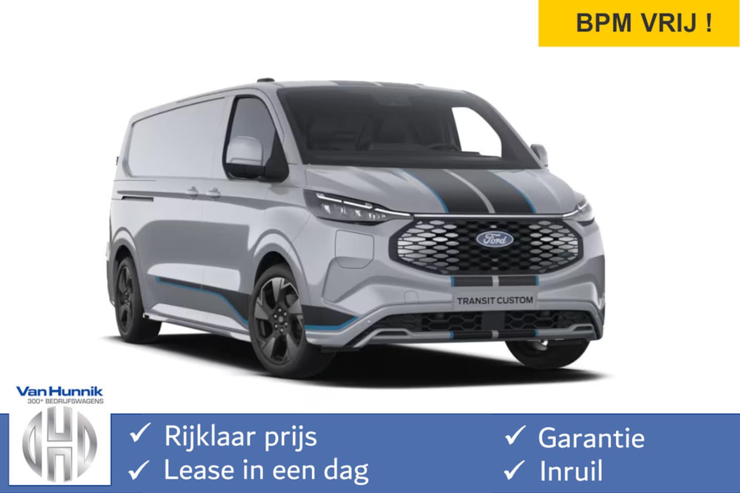 Ford Transit Custom - 340L 218PK 71KWH Sport AUT Elektrisch Navi, ACC, 360° Cam B&O, 19" LM, 2x Schuifdeur!! NR. - AutoWereld.nl