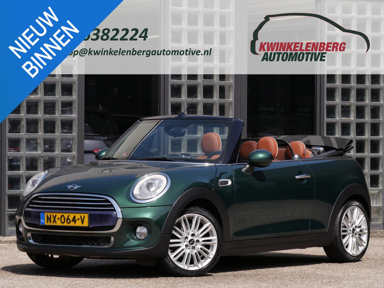 MINI Cabrio - 1.5 COOPER/ CAMERA/ H&K AUDIO/ BRITISH RACING GREEN MET BRUIN LEDER!! - AutoWereld.nl