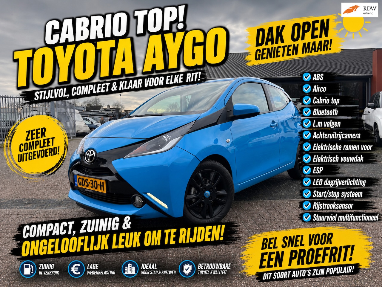 Toyota Aygo - 1.0 VVT-i x-cite Cabrio Top / Airco / Bleutooth / Lichtmetalen velgen 15" - AutoWereld.nl