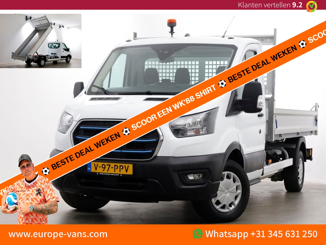 Ford E-Transit - 350 68 kWh Trend WLTP Range 317km 100% Electrisch Kipper SOH 98,7% 11-2023 - AutoWereld.nl