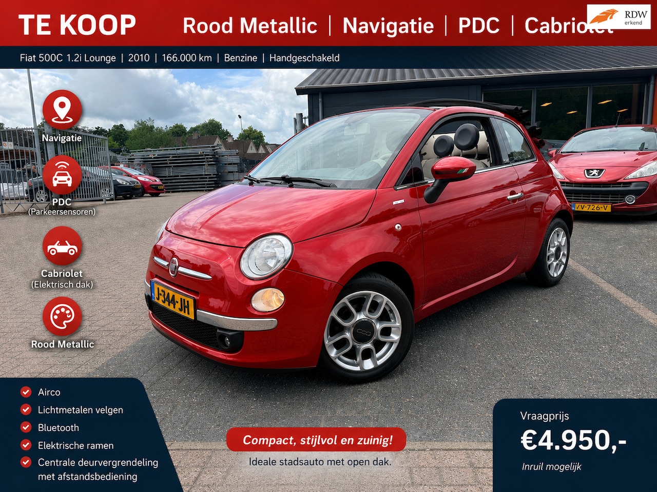 Fiat 500 C - 1.2 Lounge/Cabrio/Navi/Pdc/Half Leer/Groot onderhoud gehad!!! - AutoWereld.nl