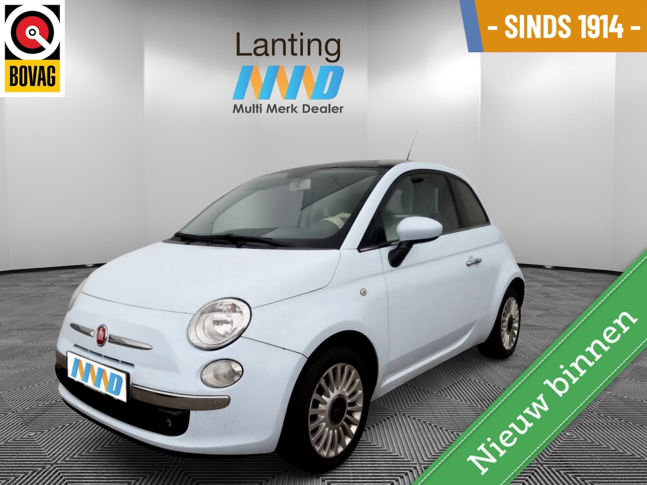 Fiat 500 - 1.2 4 cilinder Lounge, pano dak, airco, baby blauw - AutoWereld.nl