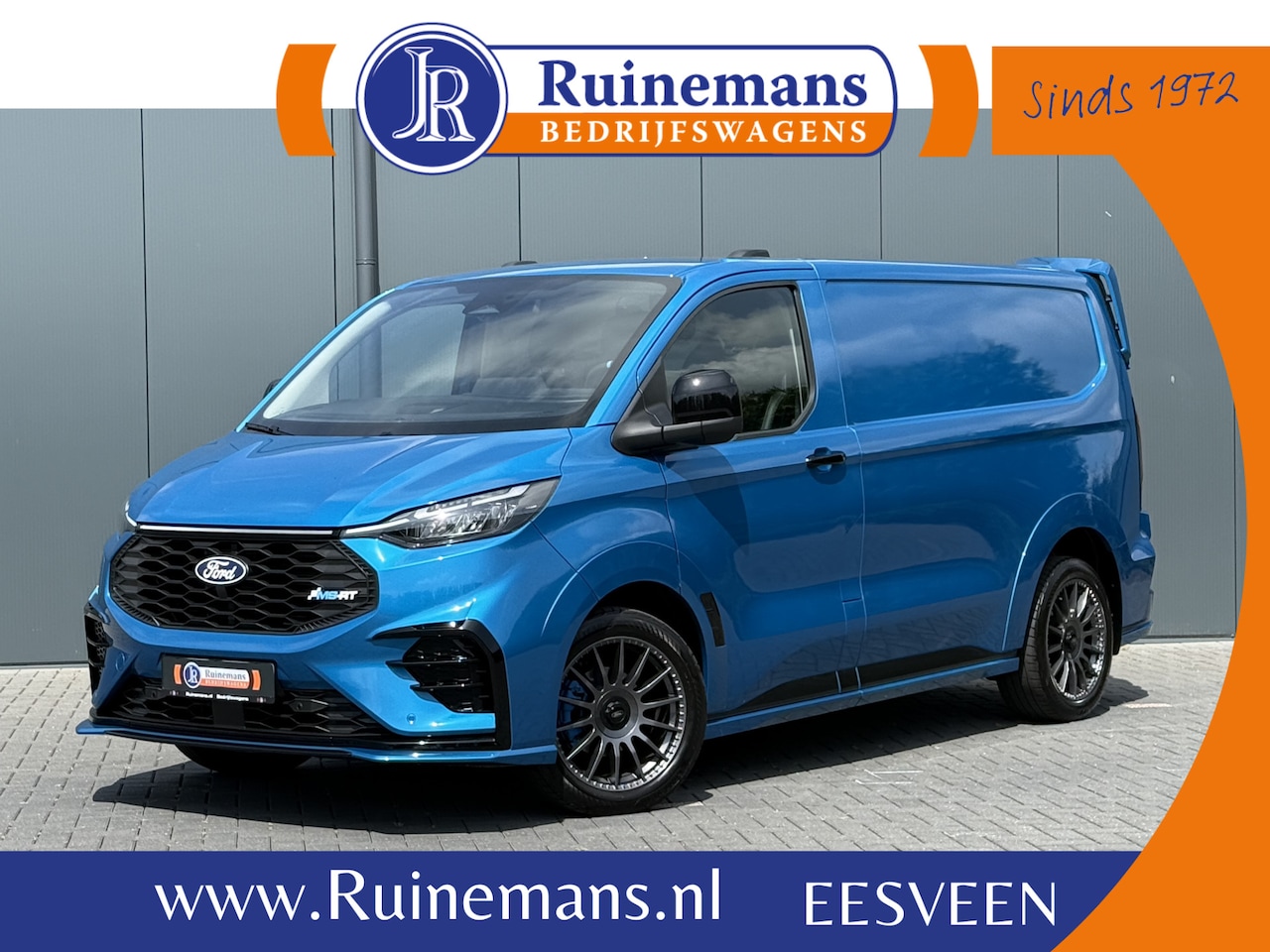 Ford Transit Custom - E-Transit MS-RT 285 PK FULL ELECTRIC SPORT / L1H1 / DIGITAL AQUA BLUE METALLIC / REAR VIEU - AutoWereld.nl