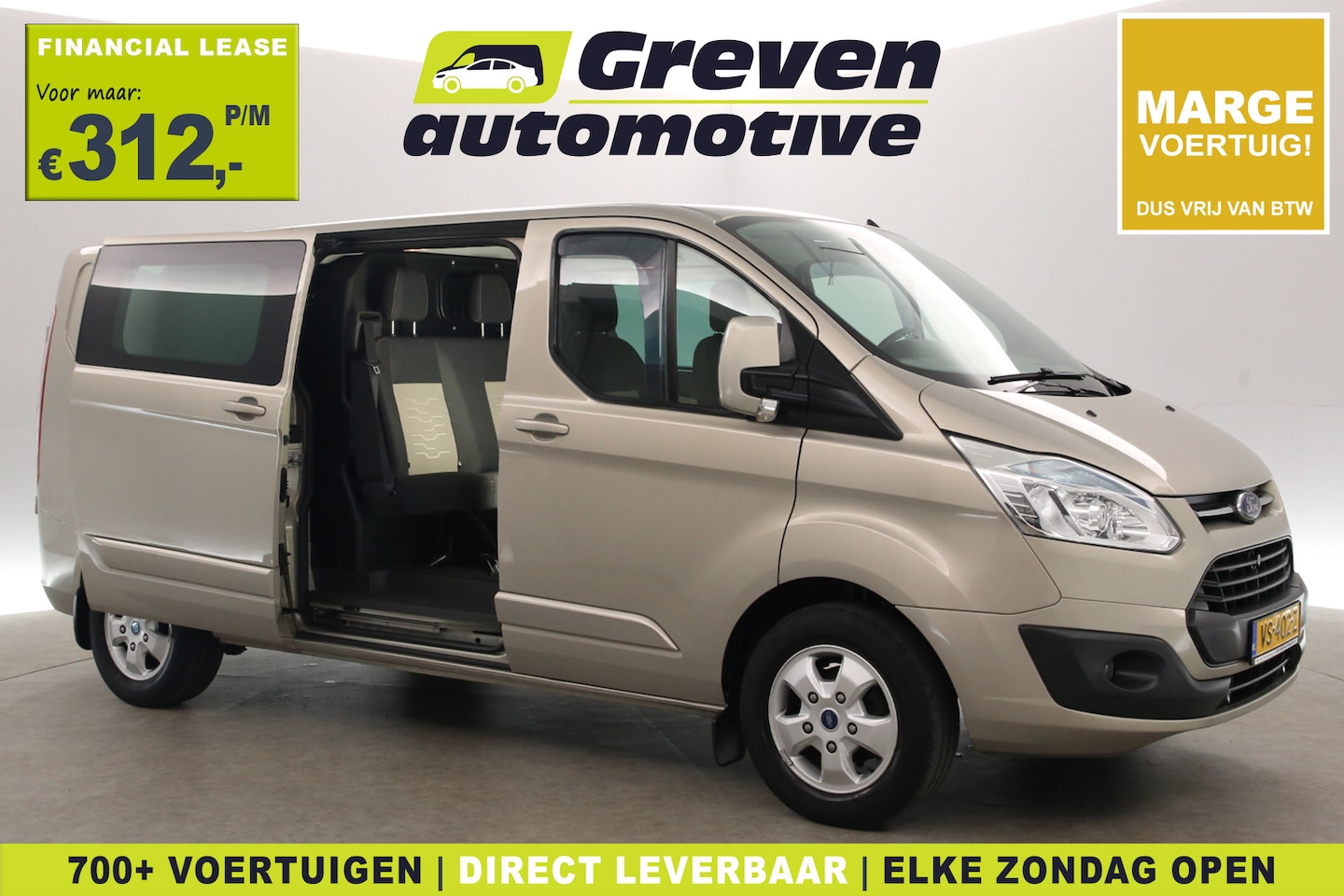 Ford Transit Custom - 2.2 TDCI L2H1 | Marge | Dubbele Cabine | 2800kg Trekgew.  Airco | Cruise | 2xSchuifdeur | - AutoWereld.nl