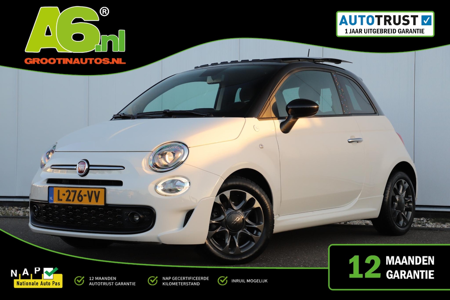 Fiat 500 - 1.0 Hybrid Hey Google Schuifdak 15 inch LMV Half Leder Carplay Navigatie Airco Cruise Cont - AutoWereld.nl