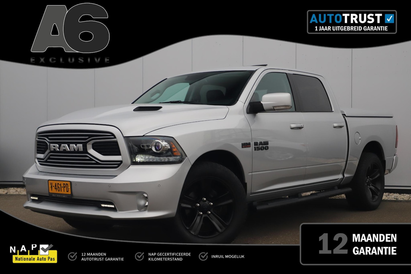 Dodge Ram 1500 - 5.7 V8 4x4 Quad Cab 6'4 Laramie Silver / Black Trekhaak Schuifdak Leder Alpine Sound 20 in - AutoWereld.nl