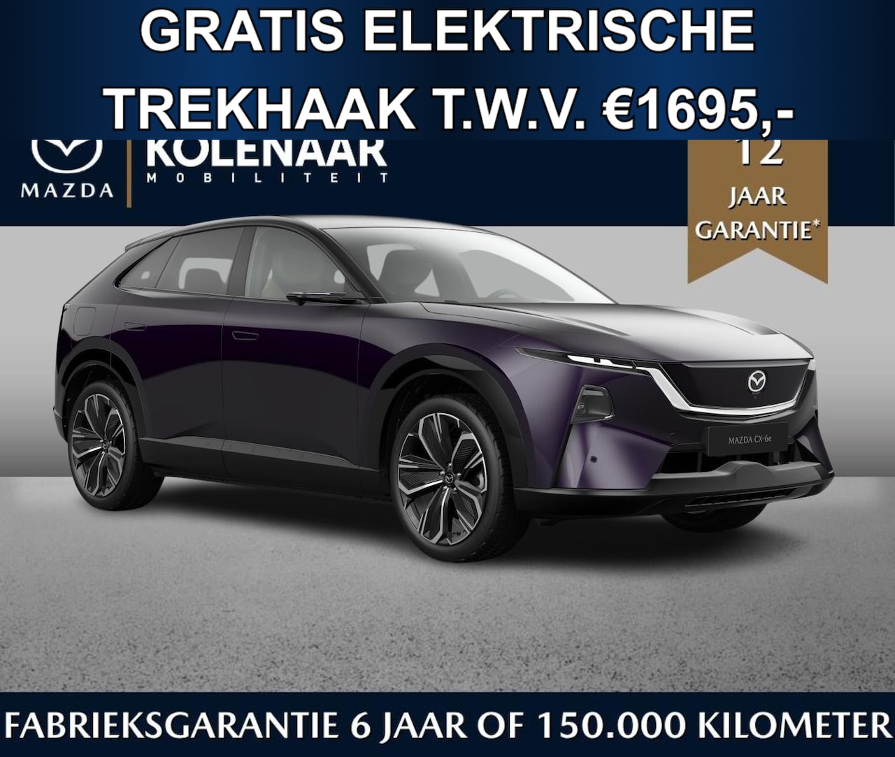 Mazda CX-6e - Takumi Plus 78 kWh | Gratis elektr. trekhaak t.w.v. €1695,- | Two-tone Amethyst & White In - AutoWereld.nl