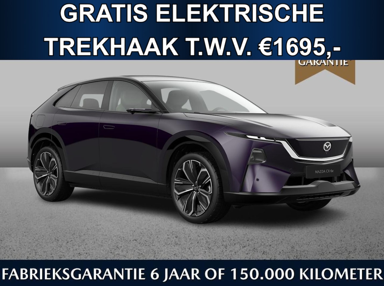 Mazda CX-6e - Takumi Plus 78 kWh | Gratis elektr. trekhaak t.w.v. €1695,- | Two-tone Amethyst & White In - AutoWereld.nl