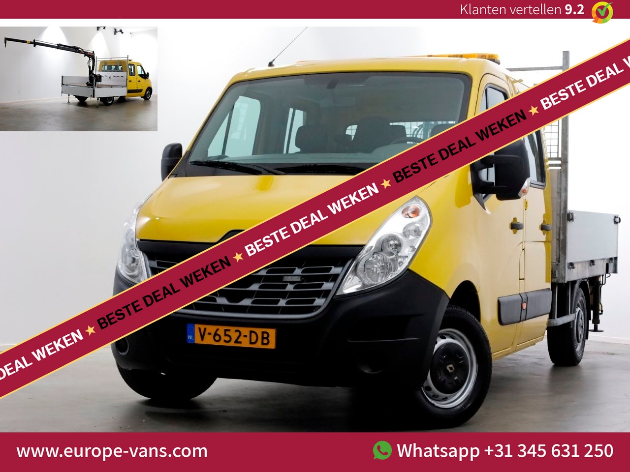 Renault Master - T35 2.3 dCi 130pk E6 L2H1 D.C. Open Laadbak + HIAB 013T Kraan 12-2016 - AutoWereld.nl